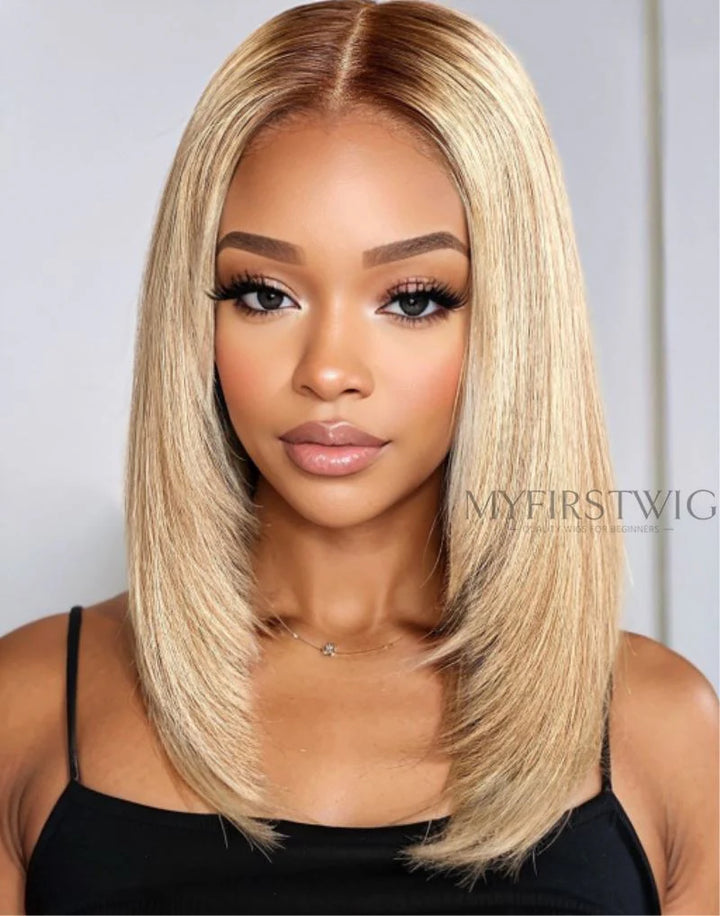 Blonde Ombre Layered Straight Glueless Human Hair Invisible Lace Wig - APRIL004