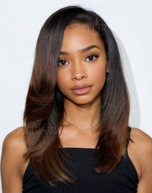 ASPECIALUNIT - Ombre Brown Straight Glueless Human Hair Lace Front Wig - SPE085