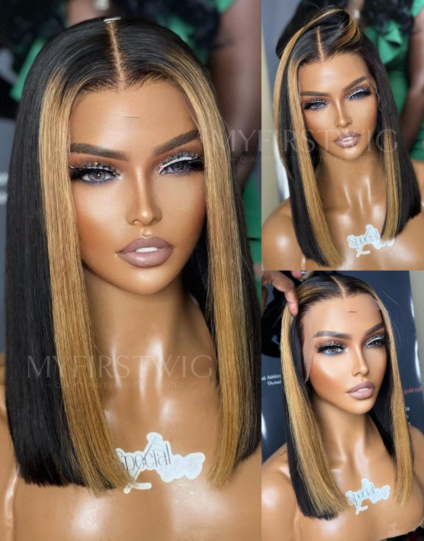 Aspecialunits - Malaysian Hair Ombre Highlight Glueless Blunt Cut Lace Front Wig - SPE001