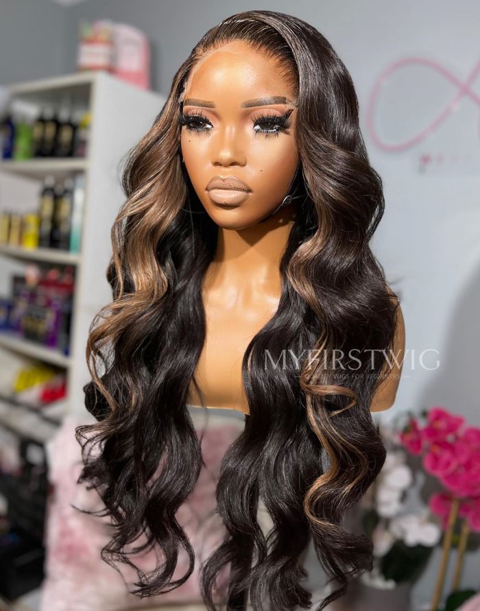 OpHair - Brown Highlight Wavy Glueless Invisible Lace Front Wig - OPH037