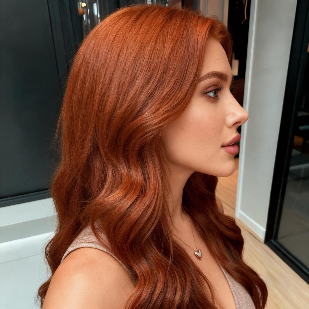 Ginger Brown Wavy Human Hair Lace Front Wig - JYW009