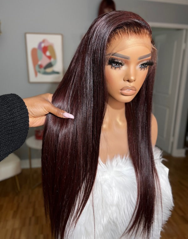 OpHair - Glueless Human Hair Lace Front Wigs Burgundy Straight Wigs - OPH032