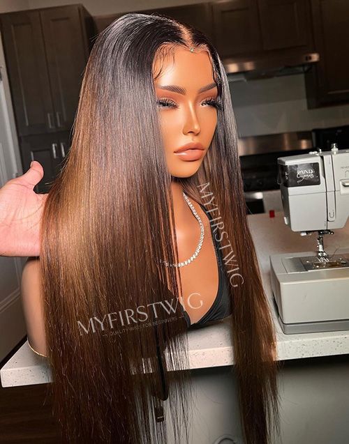 Dainty Secrets-Malaysian Hair Straight Ombre Lace Front Wig - DTS005