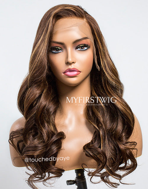 Touchedbyaye - Malaysian Human Hair Brown Highlight Wavy Lace Front Wig - TBA001