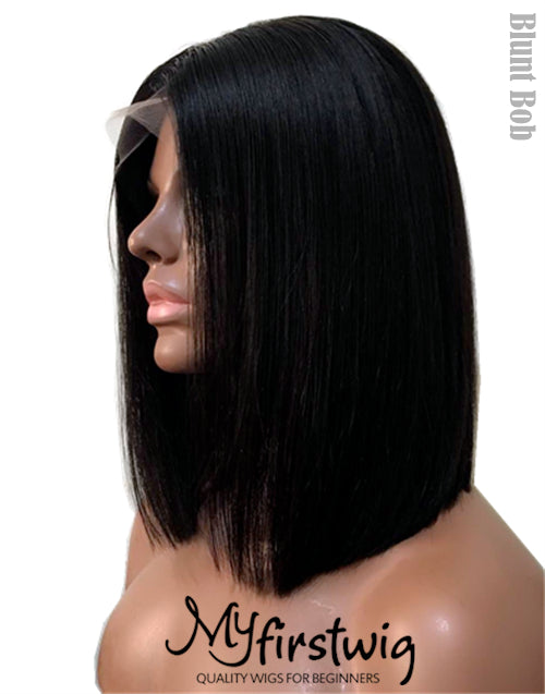 Jamie - Human Hair Glueless Short Black Bob Lace Front Wig - LFW002