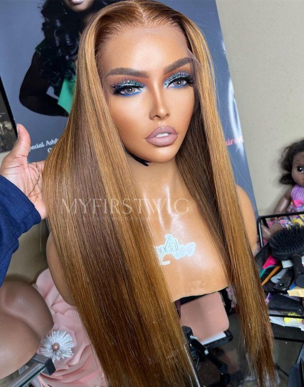 ASPECIALUNIT - Malaysian Hair Highlight Blonde Middle Part Straight Glueless Lace Front Wig - SPE057