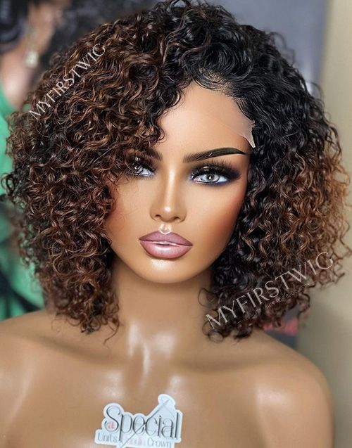 ASPECIALUNIT-MALAYSIAN HAIR OMBRE CURLY BOB LACE FRONT WIG - SPE008