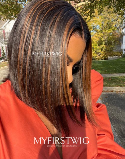 Jada Malaysian Brown Highlight Hair Bob Lace Front Wig LFB010