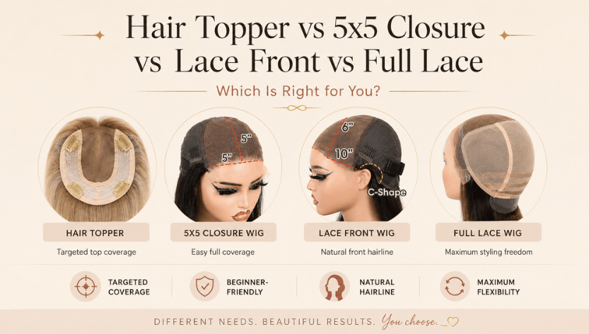 Hair Topper vs Closure Wig vs Lace Front vs Full Lace: Which Is Right for You?