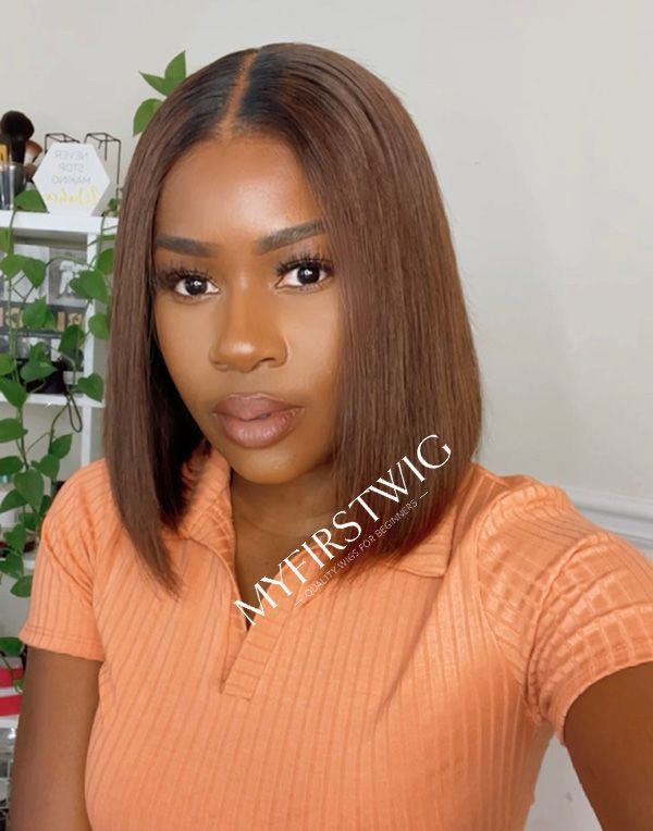 10-14 Inch Ombre Brown Bob Glueless Human Hair Lace Wig / Closure Wig - LFW007