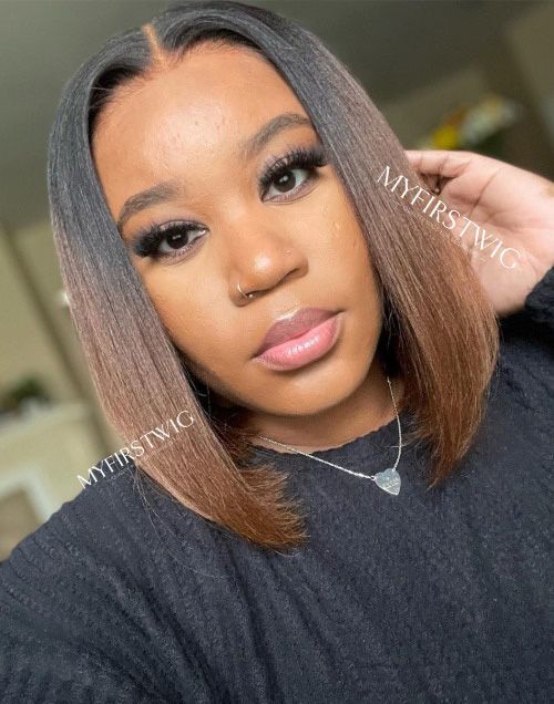 10-14 Inch Ombre Brown Straight Bob Glueless Human Hair Lace Wig / Closure Wig - Erica LFW010