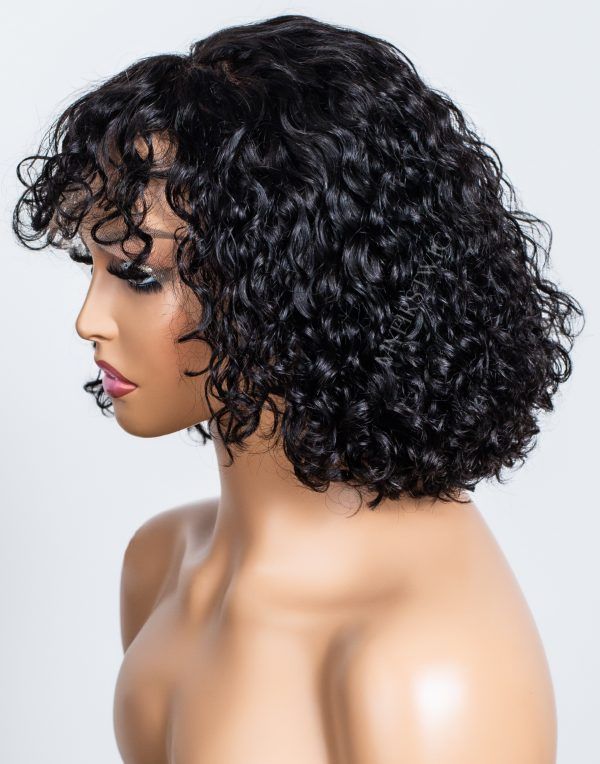 10'' Pre-Styled Short Curly With Bangs Glueless Invisible Lace Front Wig - LFC030