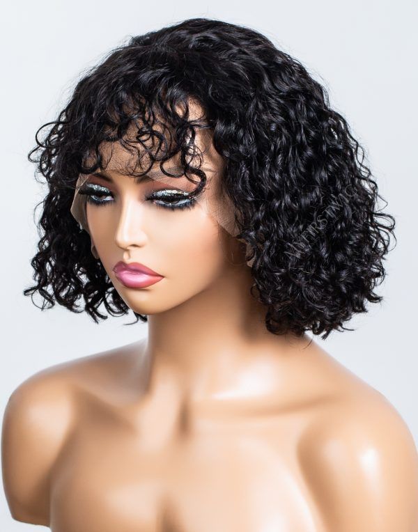 10'' Pre-Styled Short Curly With Bangs Glueless Invisible Lace Front Wig - LFC030