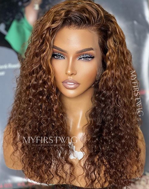 16 20 Inch Caramel Brown Curly Glueless Human Hair Lace Wig Closure MyFirstWig UK