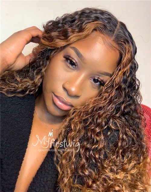16 20 Inch Ombre Brown Curly Glueless Human Hair Lace Wig Closure Wi MyFirstWig UK