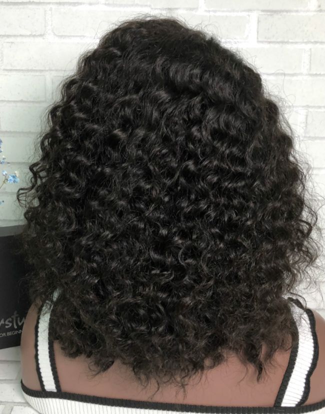 12-16 Inch Water Wave Curly Bob Glueless Human Hair Lace Wig / Closure Wig - Gemini003