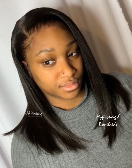 14-16 Inch Straight Side Part Glueless Human Hair Lace Wig / Closure Wig - Remilaide LFW051