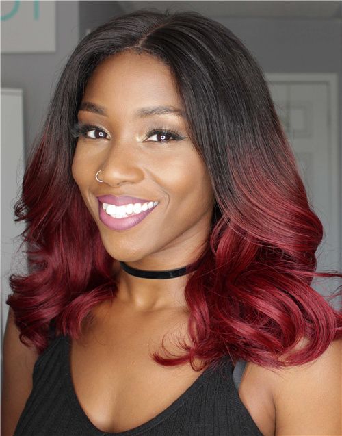 14-16 Inch Ombre Red Burgundy Wavy Glueless Human Hair Lace Wig / Closure Wig - Barbra LFW043