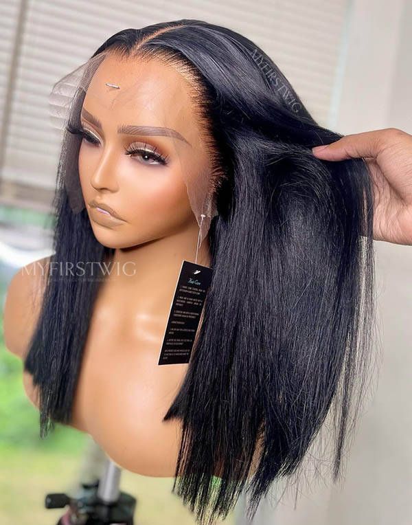 14-20 Inch Yaki Straight Glueless Human Hair Lace Wig / Closure Wig - TDC009