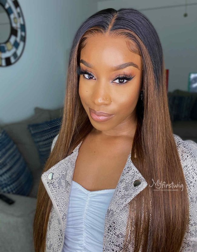 14-20 Inch Ombre Brown 5x5 Wear Go Glueless Human Hair Wigs - BFS026