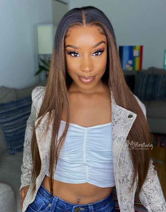14-20 Inch Ombre Brown 5x5 Wear Go Glueless Human Hair Wigs - BFS026