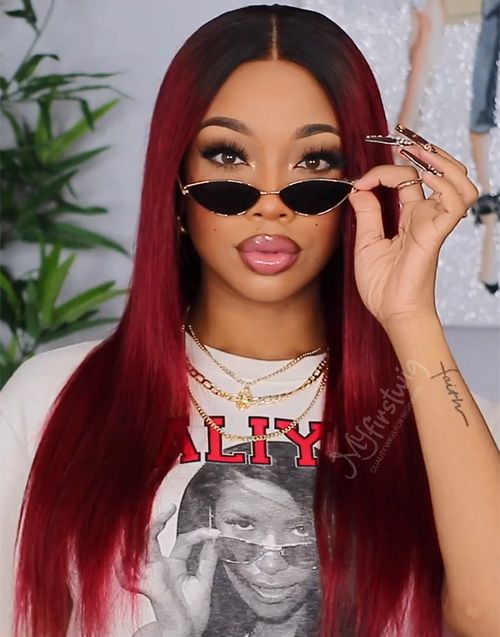 16-20 Inch Ombre Bold & Sexy Red Glueless Human Hair Lace Wig / Closure Wig - LFW055