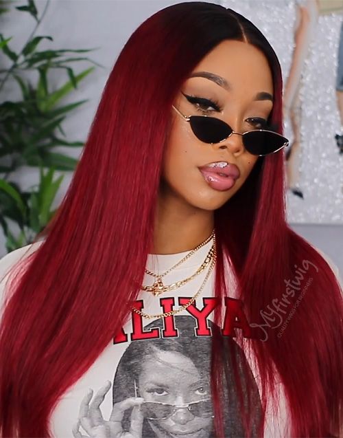 16-20 Inch Ombre Bold & Sexy Red Glueless Human Hair Lace Wig / Closure Wig - LFW055