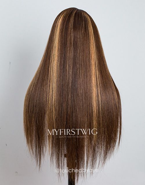 16-20 Inch Brown Highlight with Bangs Glueless Human Hair Lace Wig / Closure Wig -LFS011