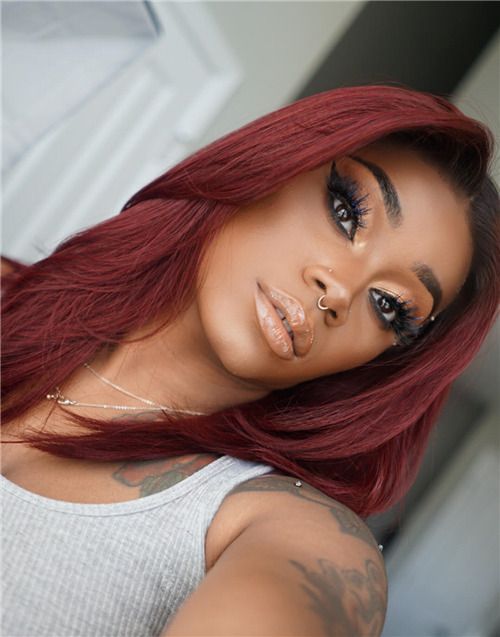 16-20 Inch Burgundy Ombre Layered Glueless Human Hair Lace Wig / Closure Wig - Laurasia LFW029