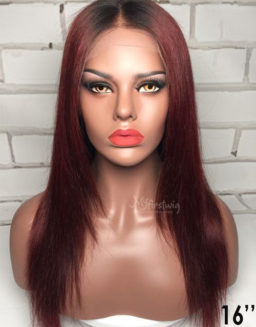 16-20 Inch Burgundy Ombre Layered Glueless Human Hair Lace Wig / Closure Wig - Laurasia LFW029