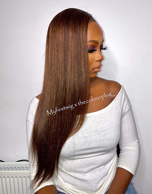 16-20 Inch Brown Highlight Straight Glueless Human Hair Lace Wig / Closure Wig - TCP001