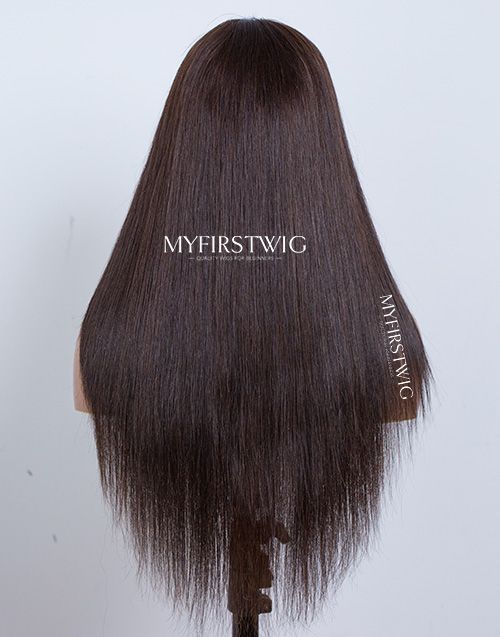 16-20 Inch Layered Dark Brown with Bangs Glueless Human Hair Lace Wig / Closure Wig - TBA004