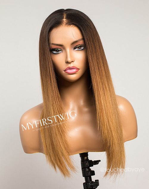 16-20 Inch Layered Ombre Brown to Blonde Glueless Human Hair Lace Wig / Closure Wig - LFS012