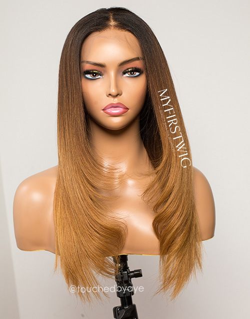 16-20 Inch Layered Ombre Brown to Blonde Glueless Human Hair Lace Wig / Closure Wig - LFS012
