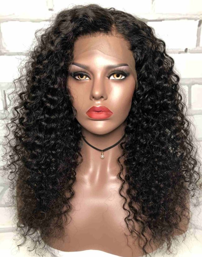 14-20 Inch Side Part Curly Glueless Human Hair Lace Wig / Closure Wig - LFC001