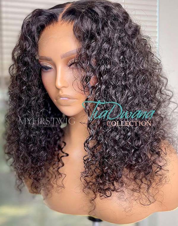 16-20 Inch Long Curly Glueless Human Hair Lace Wig / Closure Wig - TDC011