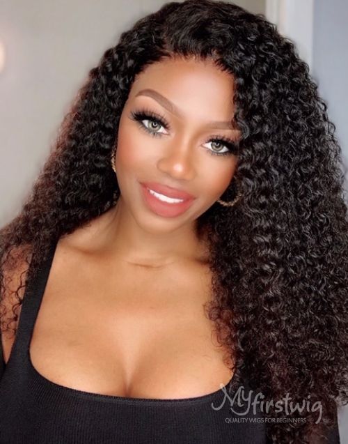 16-20 Inch Side Part Long Curly Glueless Human Hair Lace Wig / Closure Wig - LFC007