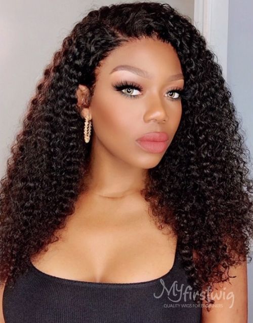 16-20 Inch Side Part Long Curly Glueless Human Hair Lace Wig / Closure Wig - LFC007