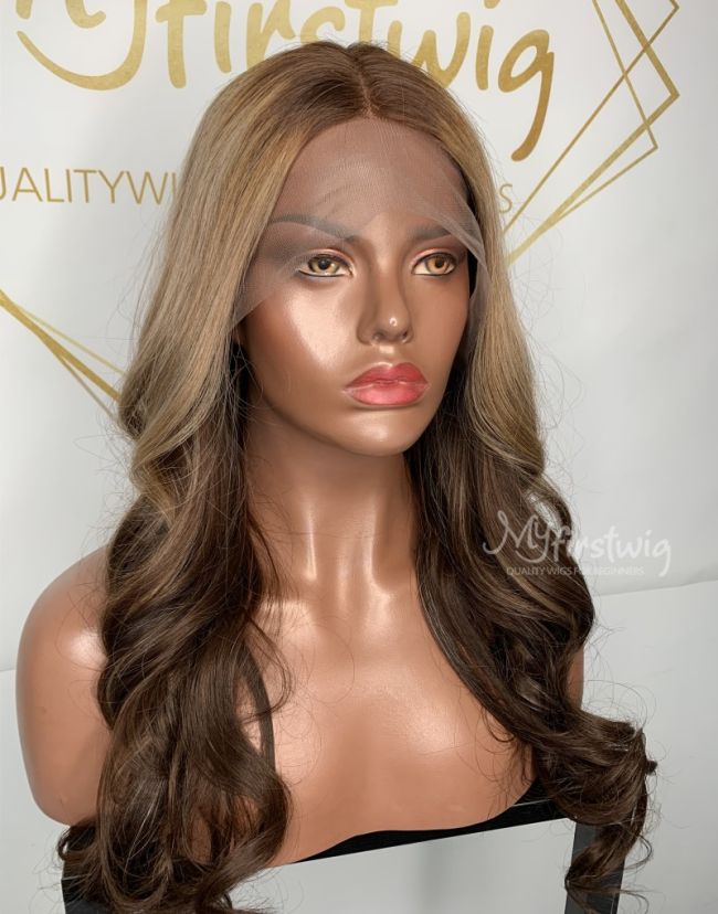 16-20 Inch Ombre Brown Glam Wavy Glueless Human Hair Lace Wig / Closure Wig - TCP003