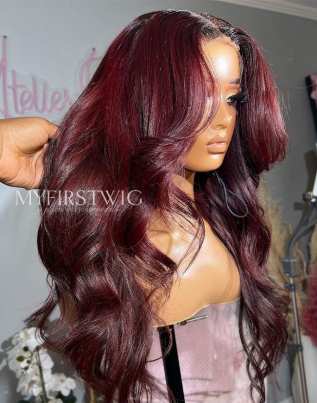 16-20 Inch Ombre Burgundy Wavy Glueless Human Hair Lace Wig / Closure Wig - OPH023
