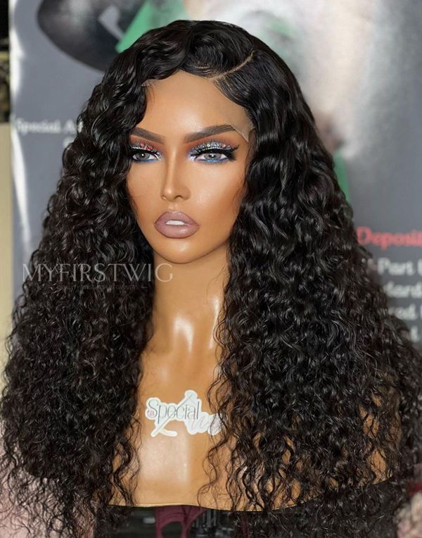 16-20 Inch Side Part Deep Wave Curly Glueless Human Hair Lace Wig / Closure Wig - SPE038