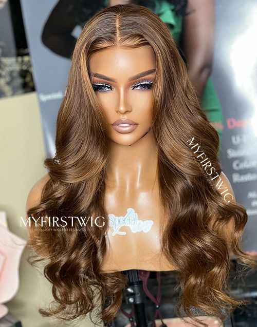 16-20 Inch Brown Glam Wavy Glueless Human Hair Lace Wig / Closure Wig - SPE016