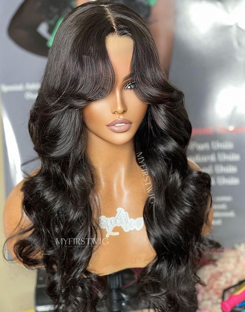 16-20 Inch Loose Wave with Curtain Bangs Glueless Human Hair Lace Wig / Closure Wig - SPE003