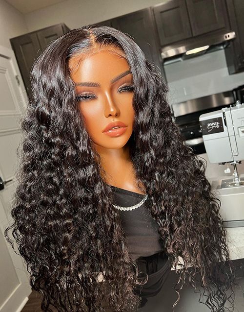 16-20 Inch Water Wave Curly Glueless Human Hair Lace Wig / Closure Wig - DTS008
