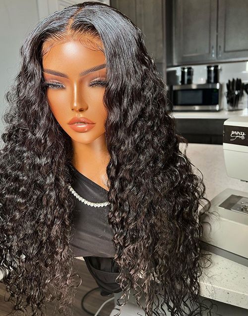 16-20 Inch Water Wave Curly Glueless Human Hair Lace Wig / Closure Wig - DTS008