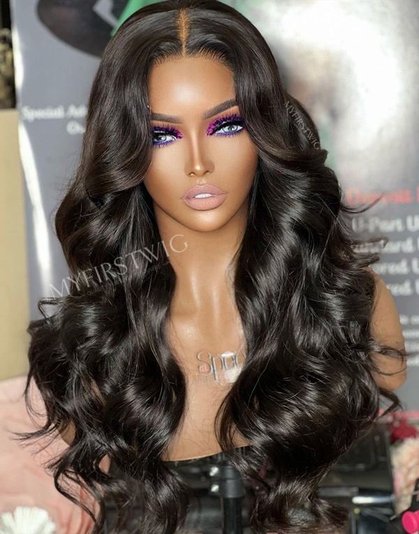 16-20 Inch Middle Part Wavy Glueless Human Hair Lace Wig / Closure Wig - SPE047