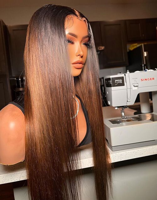 16-20 Inch Ombre Brown Straight Glueless Human Hair Lace Wig / Closure Wig - DTS005