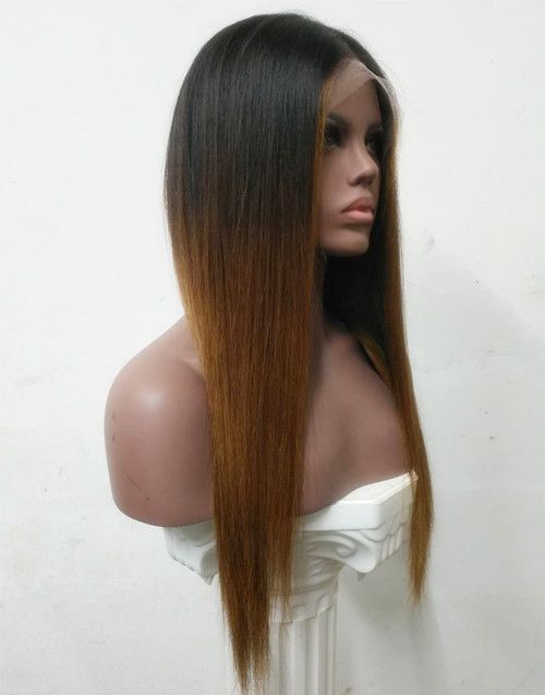 16-20 Inch Ombre Brown Glueless Human Hair Lace Wig / Closure Wig - Vivian LFW017