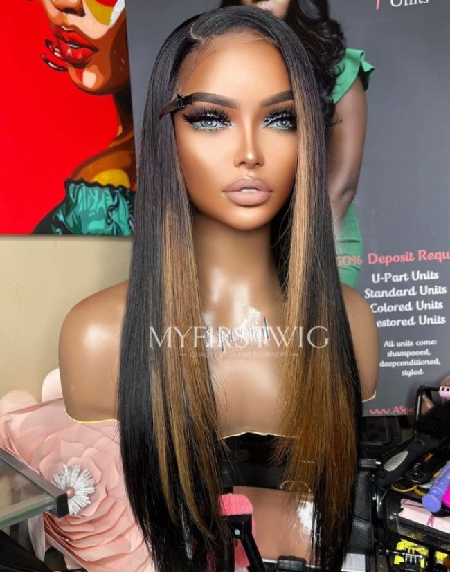 16-20 Inch Layered Ombre Brown Straight Glueless Human Hair Lace Wig / Closure Wig - SPE074