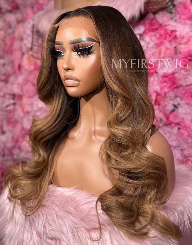 16-20 Inch Ombre Brown Wavy Glueless Human Hair Lace Wig / Closure Wig - OPH030
